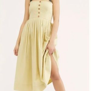 Free People, Lilah Pleated Strapless Dress, Midi, Yellow/Green, XS